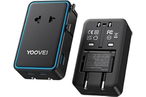 YOOVEI Mini Universal Travel Plug Adapter, 2026 Ultra-Thin PD 25W Fordable Travel Adapter with 1AC 1USB-A 2USB-C Ports,Smart 