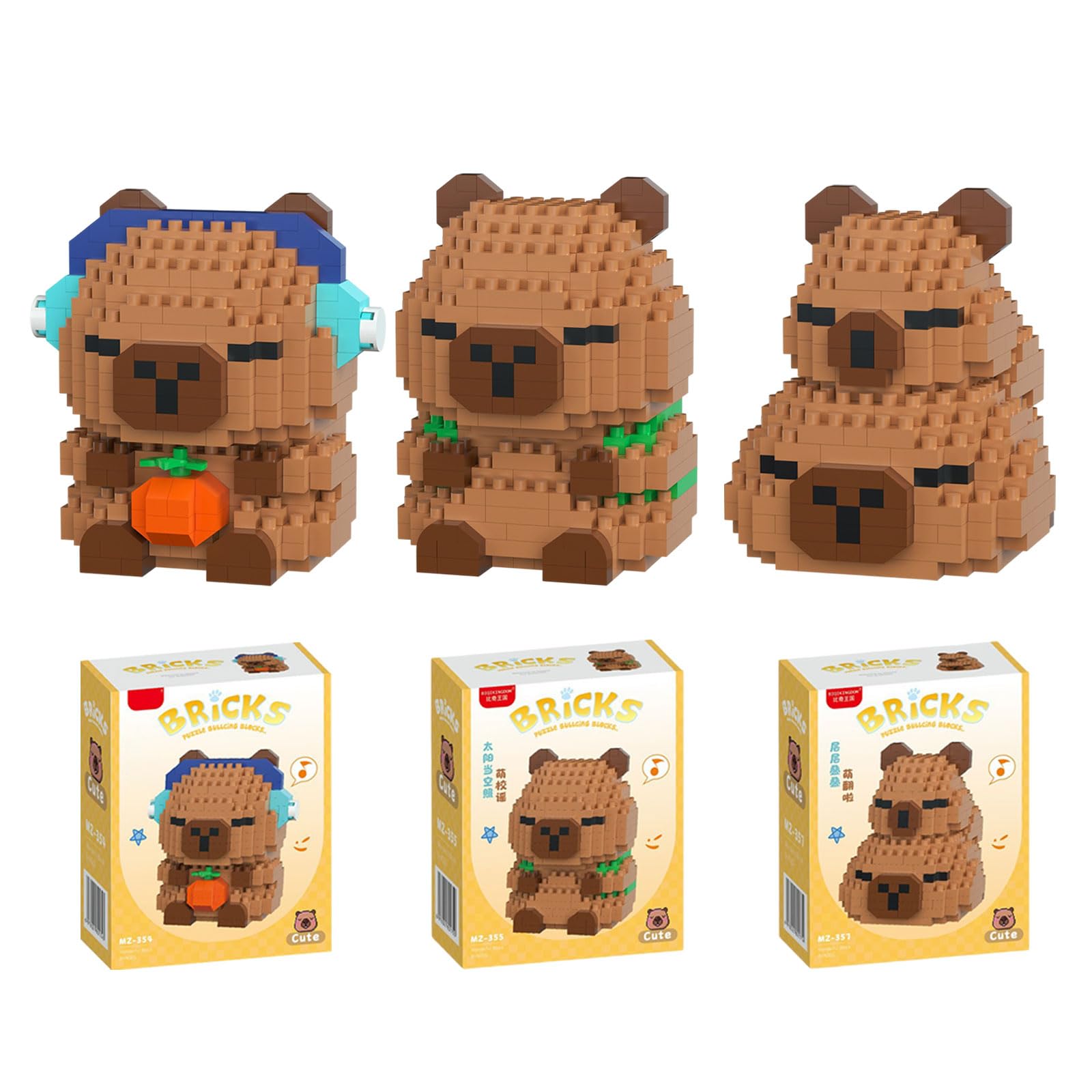 TESGADGETS 3-piece set Capybara Mini Building Set, Party Gifts Cute Capybara for Goodie Bag Stuffers, Micro Bricks Party Favors Birthday Gift for Adult Teens 14+