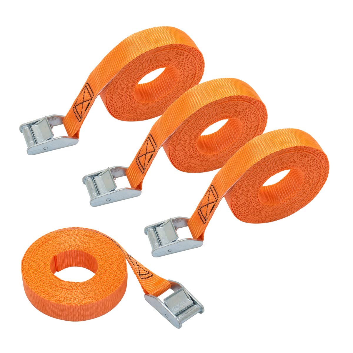 Amazon Basics Lashing Strap, 6 m Long, 25 mm Wide, Load Capacity 150 kg, DIN EN 12195-2 Passed, 4 count (Pack of 1), Orange