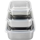 U Konserve Stainless Steel Nested Trio Food Storage Container Bento Box, Set of 3 (15, 30, & 50 oz), Leak Resistant, Silicone Lid, Dishwasher Safe, Plastic Free