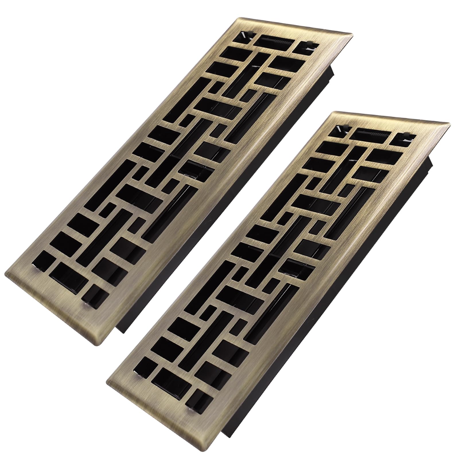 Photo 1 of Howeall 4x12 Inches 2 Pack Heavy Duty Walkable Floor Register Easy Adjust Air Supply Lever Floor Vents - Seattle Design - Vent Cover for Home Floor - Antique Brass
