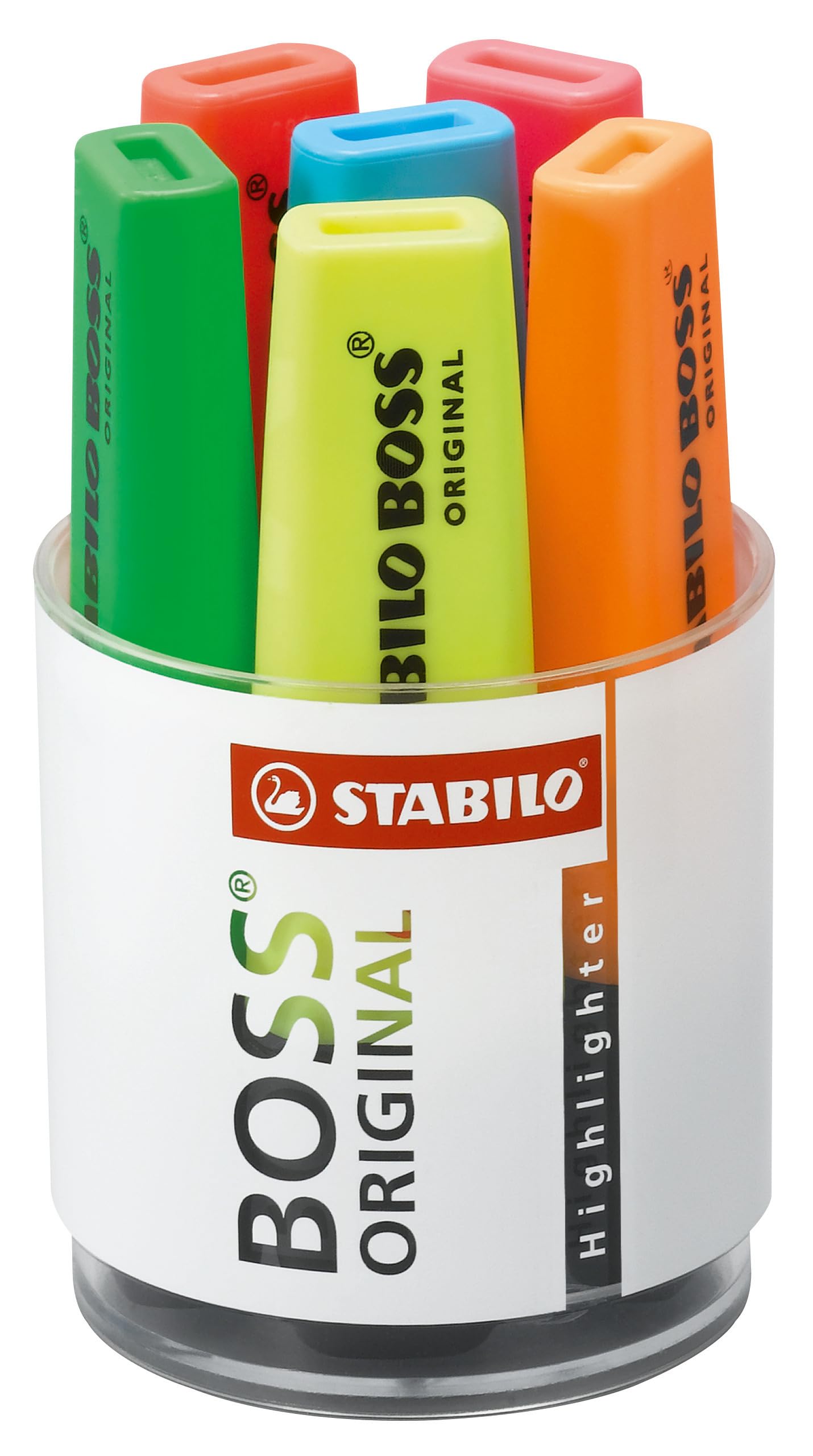 STABILO BOSS ORIGINAL - Highlighter - Round Box of 6 - Yellow, Green, Orange, Red, Pink, Blue