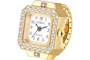 Lancardo Vintage Ring Finger Watch: Quartz Stainless Steel Stretch Band Square Bling Case Arabic Number Novelty Watches for C