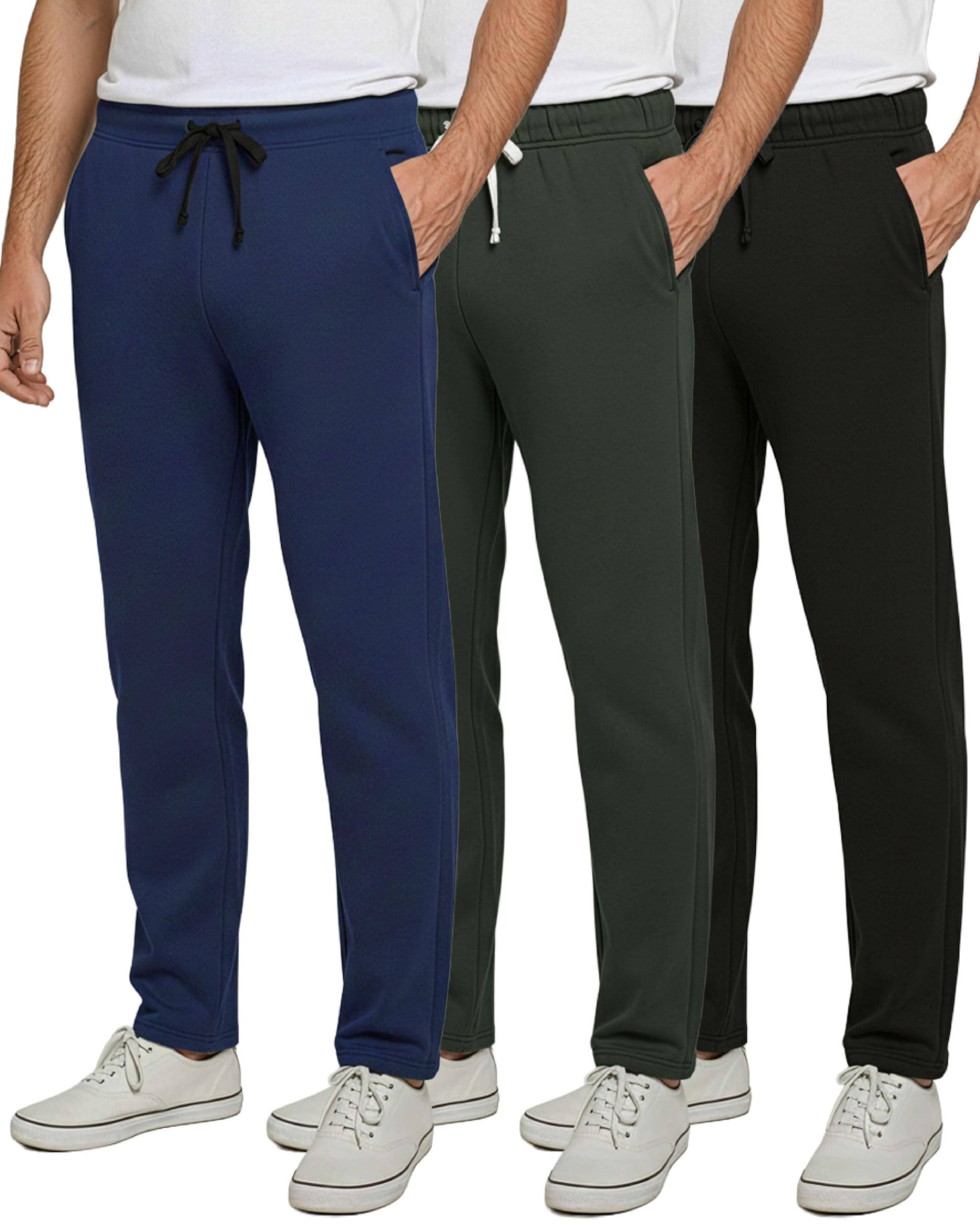 Photo 1 of Real Essentials 3 Pack: Men's Tech Fleece Athletic Casual Open Bottom Sweatpants with Pockets (Available in Big & Tall) - Set 7, L