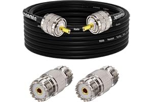 YOTENKO CB Antenna Cable 25ft, RG58 Coaxial Cable PL259 Male to Male, 50 Ohm Coax Cable with 2PCS SO239 to SO239 Coax Adapter for Ham Radio, Antenna, SWR Meter, Two-Way Radio