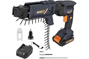 20V Drywall Screw Gun Brushless, MAXXT Cordless Lithium-Ion Brushless Self Feeding Drywall Screwdriver Autofeed 5000RPM with Collated Drywall Attachment（Included 2.0Ah Battery and Charger）