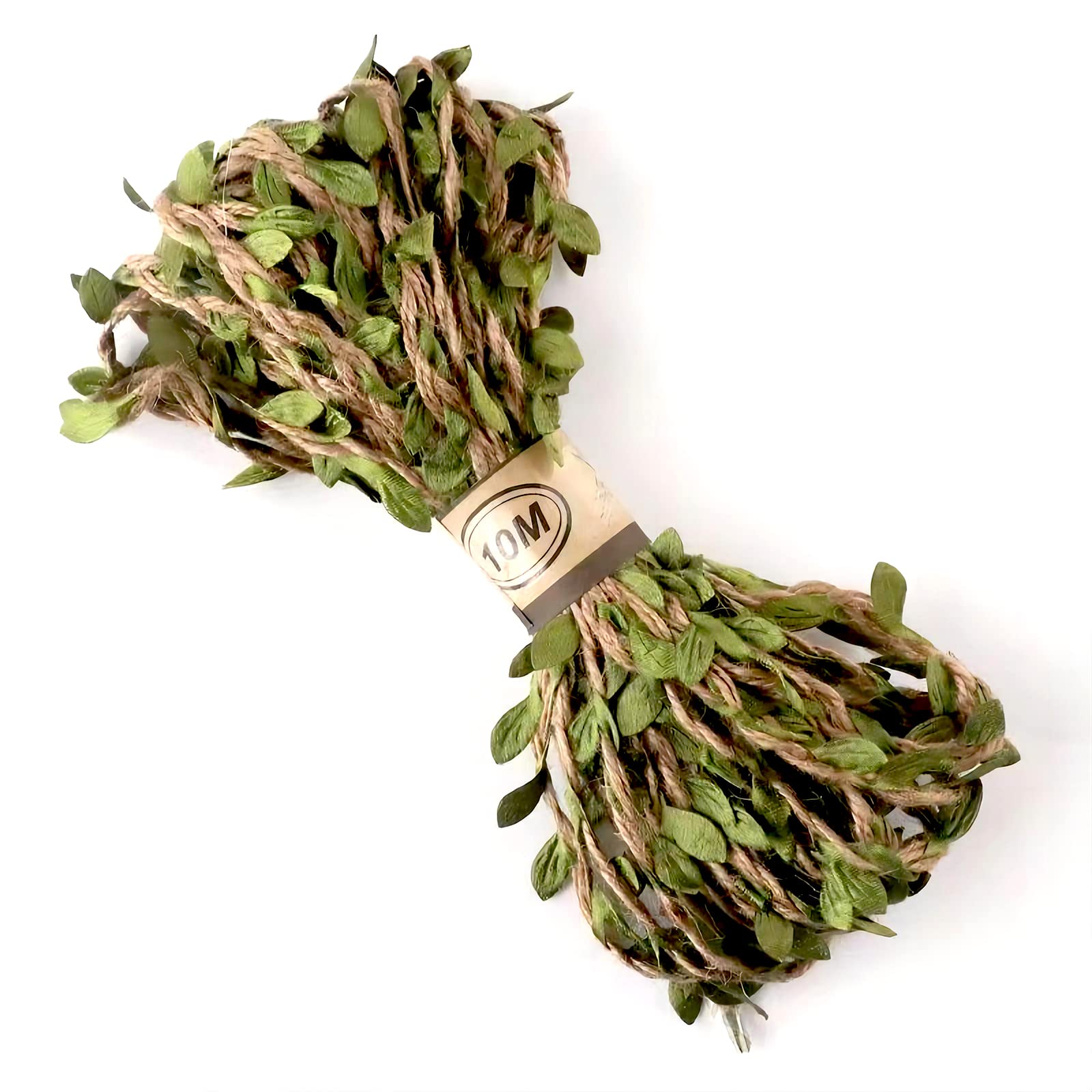 PAITOK Artificial Vine Leaves Ribbon,10 Meters Natural Jute Twine with Green Leaves Decoration Fake Foliage Leaf Plant Garland Rustic Craft Leaves for Home Garden Wedding Decoration Gift Wrapping