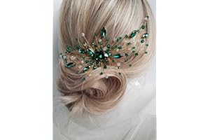 Teyglen Bridal Crystal Wedding Hair Comb Green Rhinestone Crystal Side Hair Comb Flower Crystal Headpiece Bride Hair Accessories for Women Christmas Party Prom