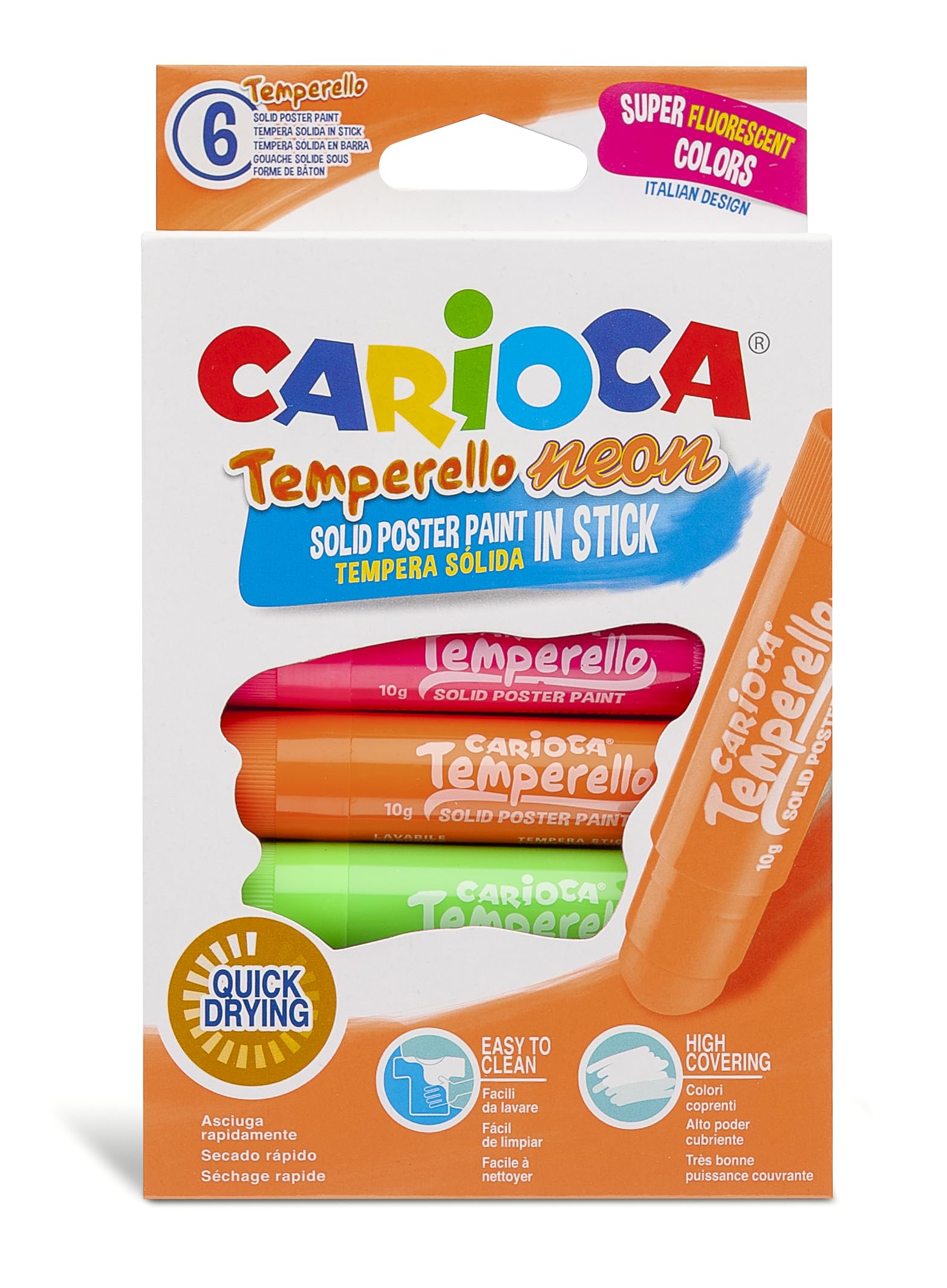 Carioca 42675 Temperello Neon Poster Paint Stick (Pack of 6), Assorted