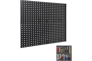2 Metal Pegboard Panels, 24" x 24" Steel Peg Board, Flexible Layout Wall Organizer for Garage Workbench Tool Storage and Work