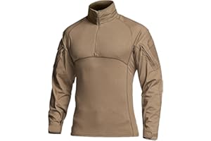 CQR Men's Combat Shirt Tactical 1/4 Zip Long Sleeve Military BDU Shirts Camo EDC Top with Pockets