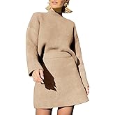 EXLURA Womens 2 Piece Outfits Casual Sweater Dress Sets Long Sleeve Mock Neck Ribbed Knit Tops Bodycon Skirts Winter Clothes
