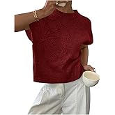 SOLY HUX Women's Short Sleeve Sweater 3D Floral Sweaters Pullover Tank Tops Knit Vest Trendy Fashion Clothing Rust Brown Floral Small