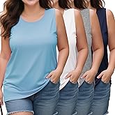 Evervibe 4 Pack Women's Plus Size Tank Tops, Scoop Neck Sleeveless Shirts Casual Summer Ladies Basic T-Shirts Tee
