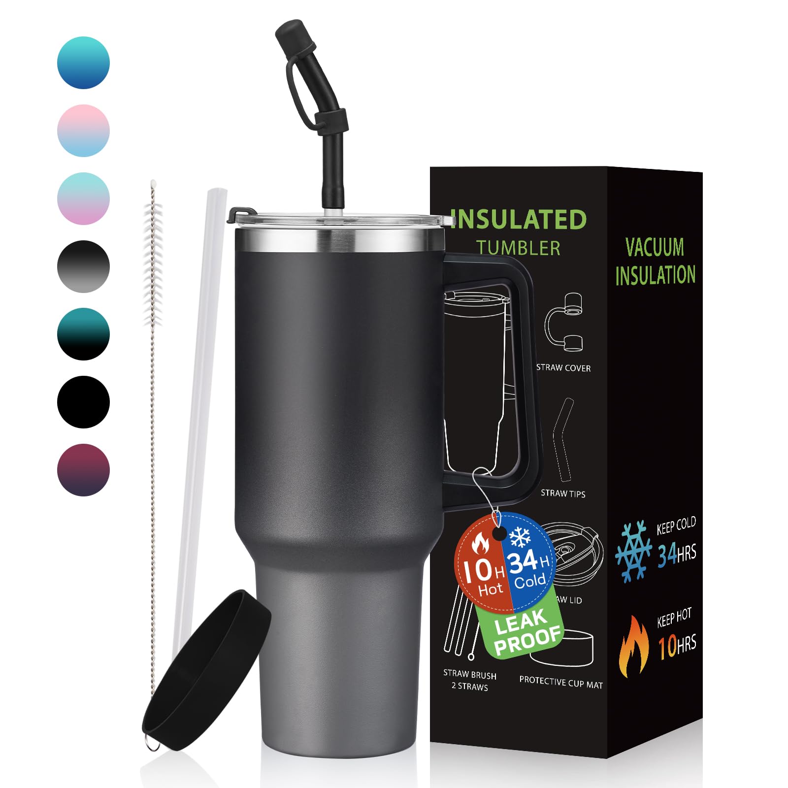 Photo 1 of 40 oz Insulated Tumbler for 100% Leak Proof, Stainless Steel Reusable Cups with Lids and Straws, Double Wall Vacuum Coffee Travel Mug Gift for Family Friends Teachers, Dishwasher Safe, BPA Free