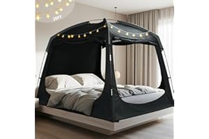 Hazacl Bed Tent Twin Full Queen King Size Canopy Tent for Kids and Adult - 80% Blackout Indoor Sleeping Tents with Star String Lights, Big Space Breathable Dome Tent Playhouse for Boys & Girls