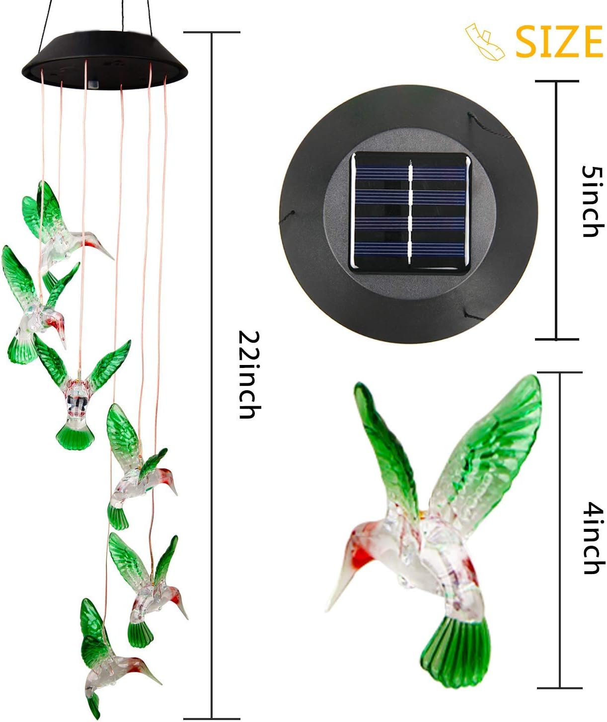 WERTIOO Solar Hummingbird Wind Chime Color Changing Solar LED String Lights Outdoor Mobile Hanging Patio Light : Garden & Outdoor