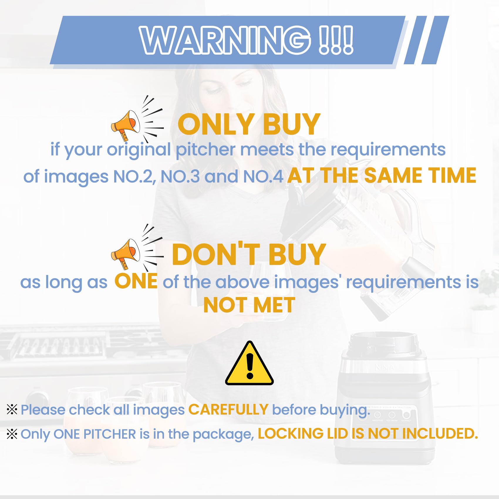 WARDFYT Replacement Pitcher 72 oz XL Compatible with Ninja Blender (New Model) BL610, 72oz Crushing Pitchers Replacement for Ninja BL710WM BL710WMC CO610B CO650B CT610