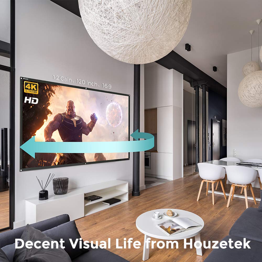 Projector Screen, 120 Inch Portable HD 16:9 Projection Screen Diagonal Foldable Indoor Outdoor Movie Screen with PVC Material