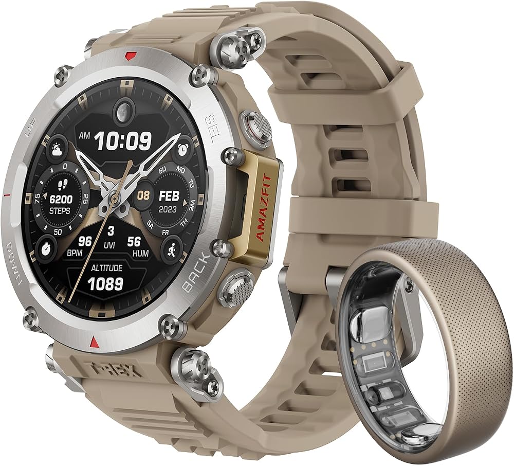 Amazfit Helio Ring + T-Rex Ultra Stainless Steel Mud-Resistant Smartwatch