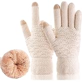 Women's Winter Warm Touch Screen Gloves Womens Thermal Cable Knit Wool Fleece Lined Glove for Cold Weather