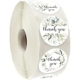 500 Greenery Thank You Label Stickers, Chic Golden Eucalyptus Leaves Wreath Thank You Stickers, 6 Different Designs, 1.4 Inches Round Thank You Stickers Roll, Wedding Favors.
