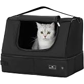 PETSFIT Portable Travel Cat Litter Box with Lid &ndash; Collapsible, Leak-Proof &amp; Washable 2-Layer Liner, Sturdy Support Frame, for Hotel/Car/Camping, Cat Travel Essentials for Kitty/Medium Cats Black