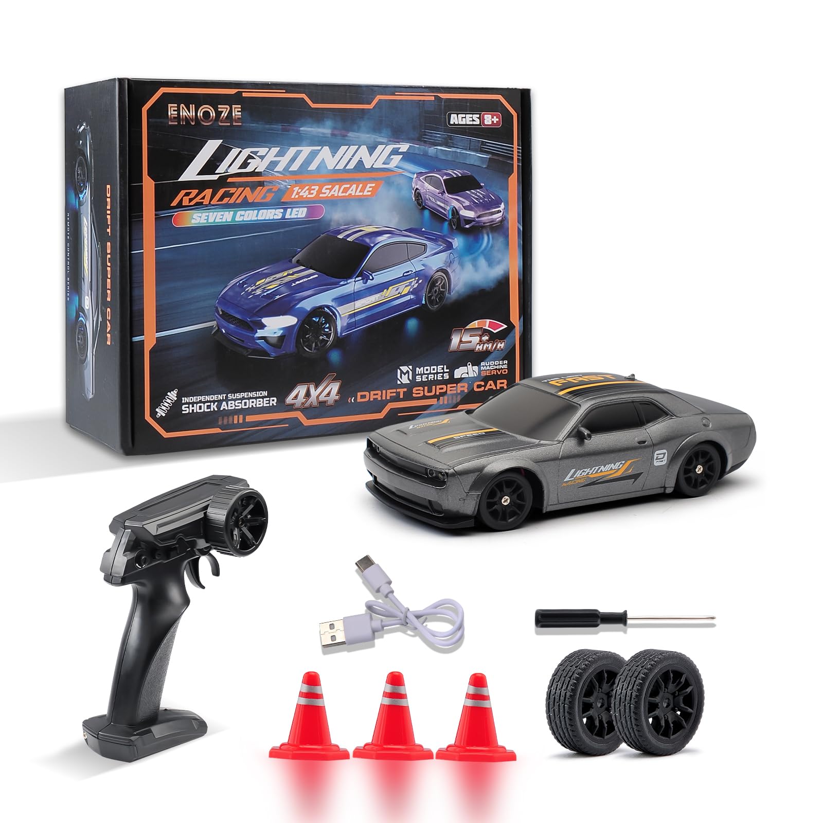 Photo 1 of 1:43 Scale Mini Racing Drift Car Model?2.4GHz Remote Control Car, 4WD High Speed Race with Lights,Racing Tires,RC Toys Hobbyist Gift for Adults, Kids, Boys, Girls (Grey)