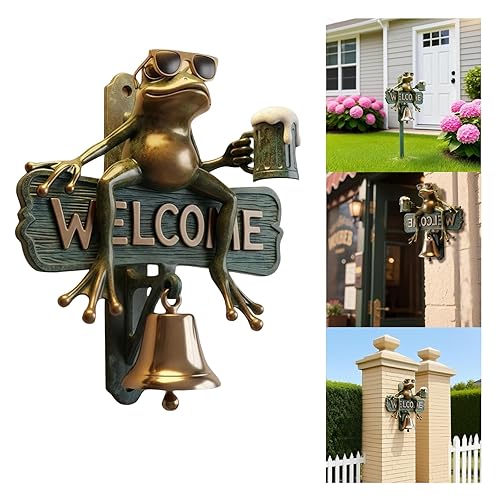 Frog Welcome Doorbell,Hand-Painted Beer-Drinking Frog with Sunglasses, Funny Outdoor Decorative Door Bell, Chime for Porch, Garden Gate, Halloween Thanksgiving