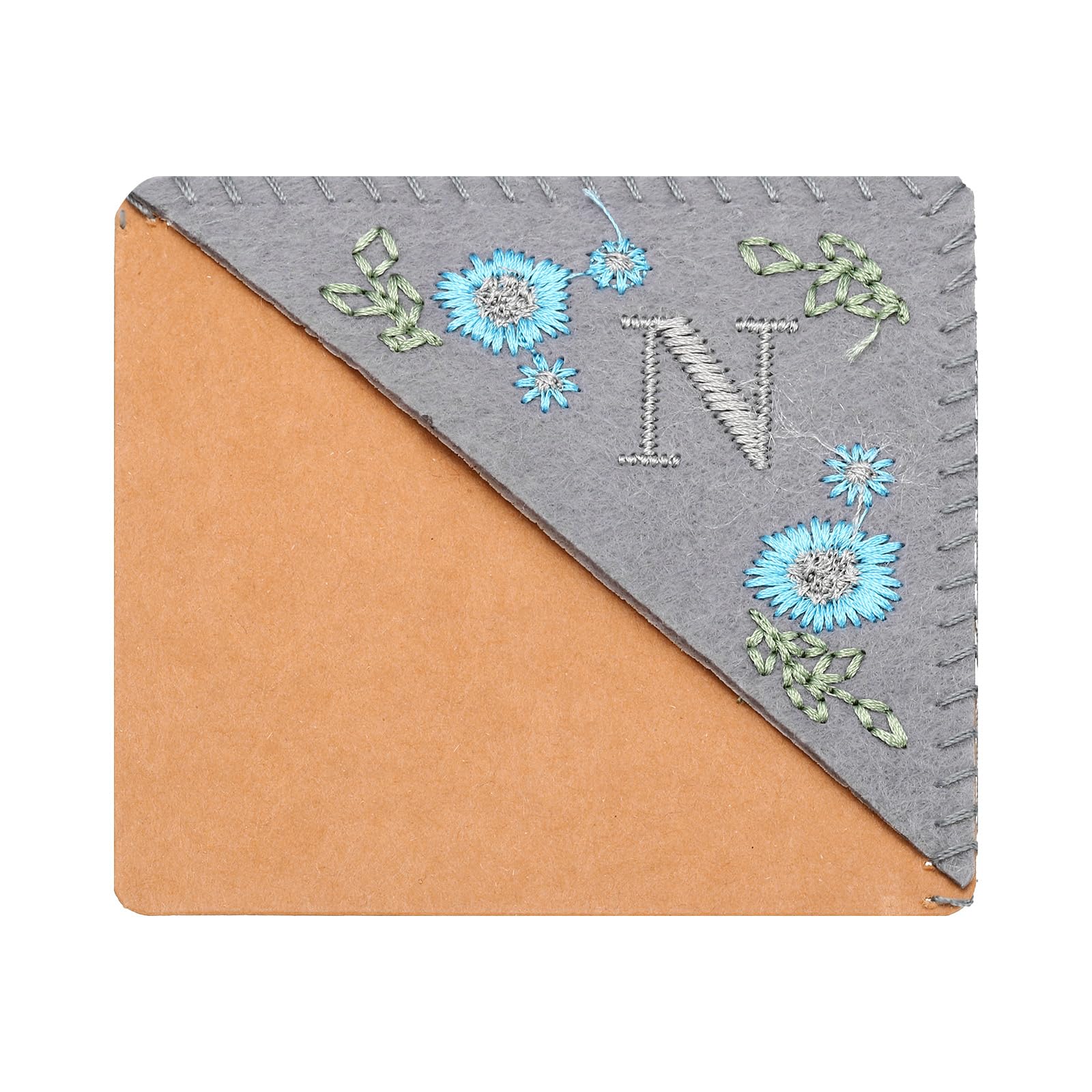 PATIKIL Personalized Embroidered Corner Bookmark, Cute Flower Felt Stitched Triangle Book Mark Page Marker for Women Men Book Lovers Teachers, Grey, Letter N