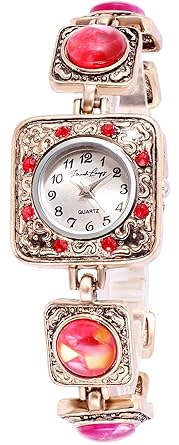 French Loops Queen Red Jewel Studded Ethnic Bracelet Silver Dial Women's Watch - FrenchloopsWW13 (639)