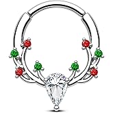 COCHARM Christams Septum Rings 16G Silver Septum Jewelry Dainty Helix Daith Earrings for Women Sparkly Daith Piercing Jewelry Stainless Steel