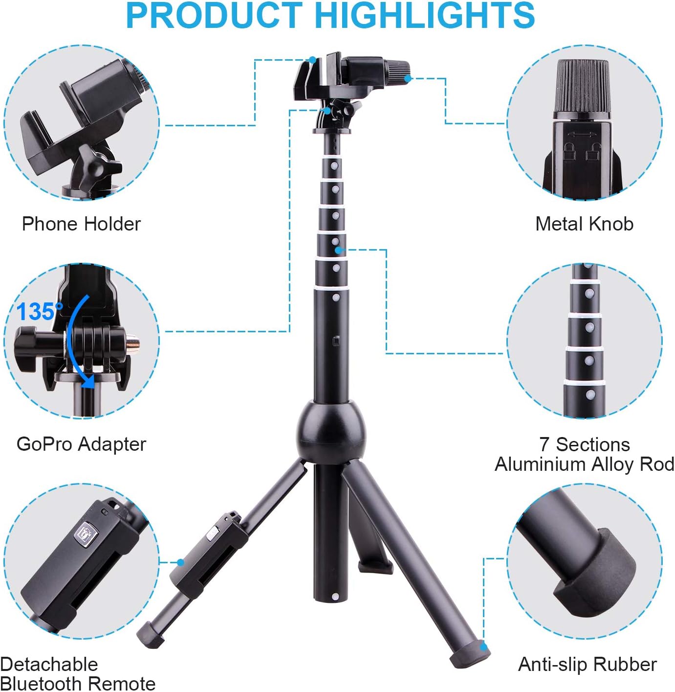 Selfie Stick Tripod Bluetooth, LATZZ 45 Inch Phone Tripod, Extendable iPhone Stand Tripod with Wireless Remote Shutter Compatible iPhone 11Pro/Xs MAX/XR/X/8/8P/7/7P/6/6P/Galaxy Note 8/S10/S9+/S9, More