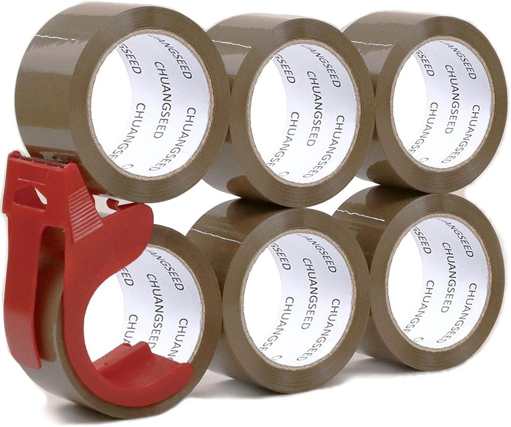 Brown Packing Tape 6 Rolls with Dispenser 45mic 48mm 66m