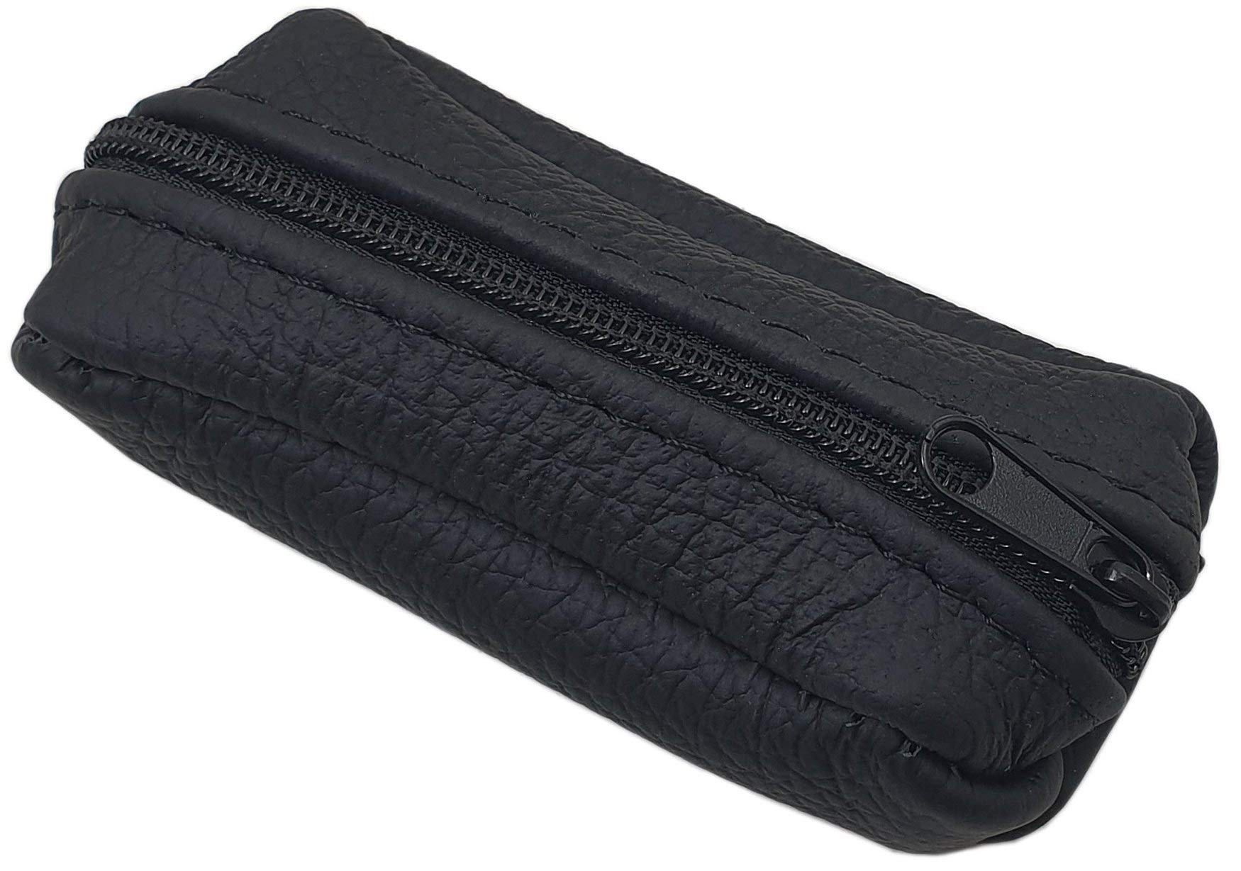 myledershop Genuine leather key case with 1 zipper compartment Made in EU in black or red (Black)