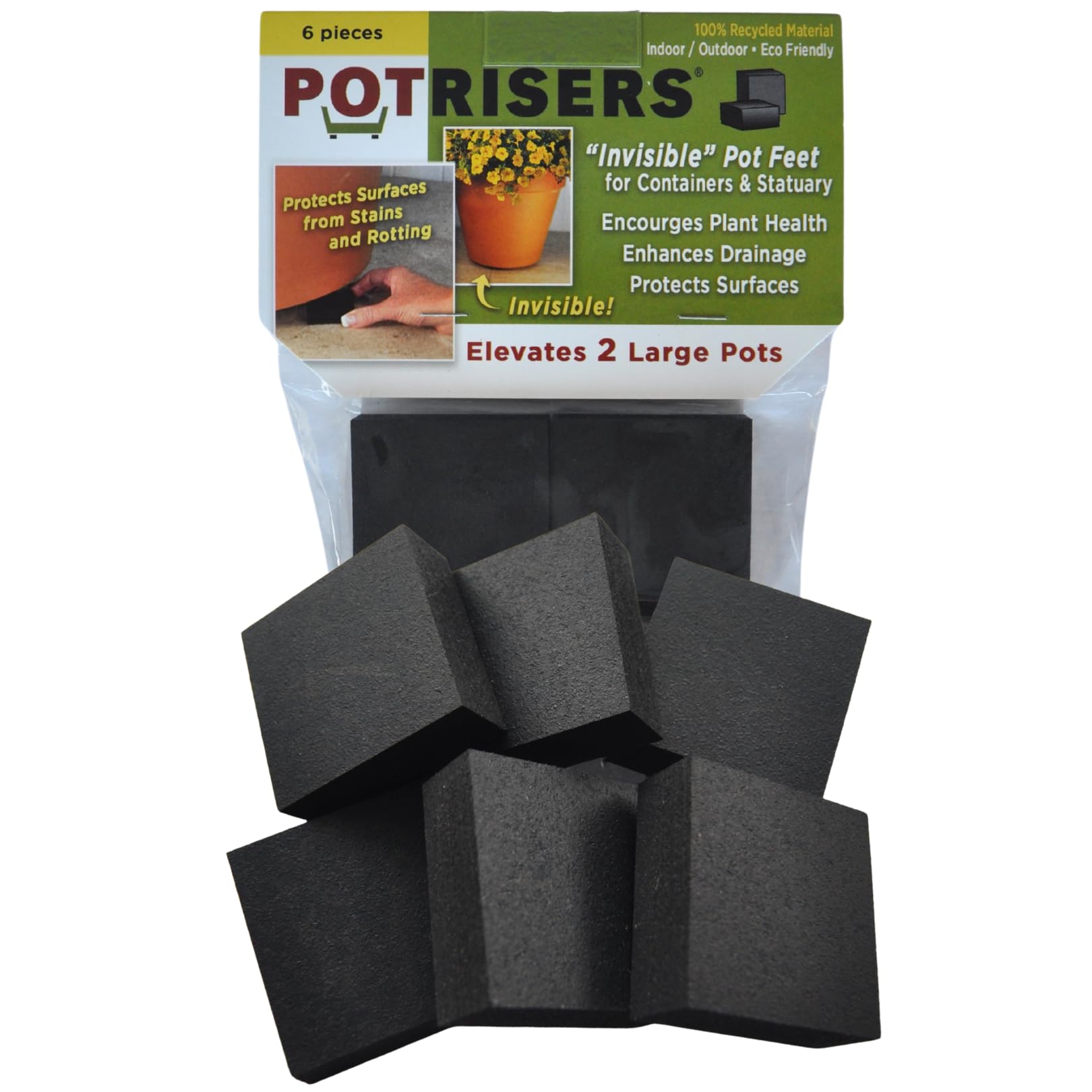 POTRISERS potfeet, Rubber, Black, 6-Pack