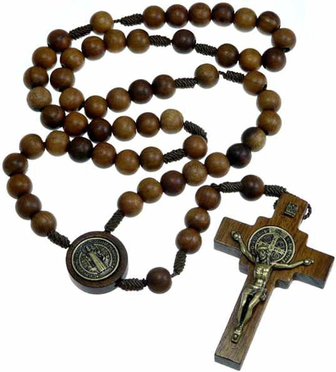 Alexander Castle Our Father Solid Wooden Rosary Beads Catholic (Handmade, Brazilian Walnut) with St Benedict Junction