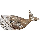 Linfevisi Wooden Whale Decor Tabletop Nautical Decor Solid Wood Whales Statue Sculpture Standing Coastal Decor Beach Figurines for Home Sea Decor for Bathroom Ocean Theme House Decor 4.9 Inches Tall