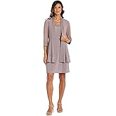 R&M Richards Women's Duster Jacket & Shift Dress W/Attached Necklace