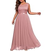 Miusol Women's Plus Size Sleeveless Scoop Neck Floral Lace Bridesmaid Evening Party Maxi Dress
