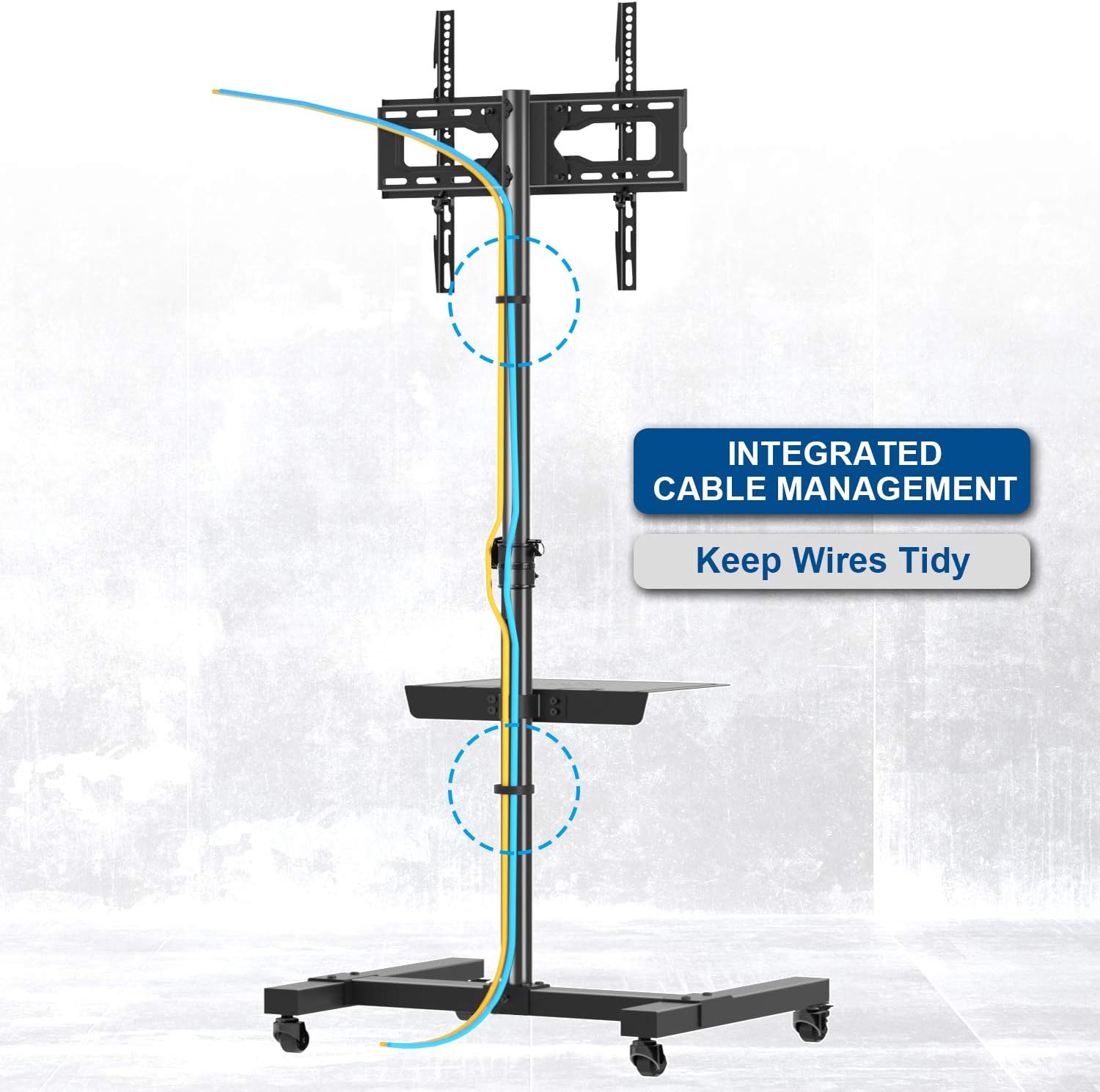 Mobile TV Cart Rolling Floor Stand with Mount on Lockable Wheels Height Adjustable Shelf Trolley for 23-55 inch Flat or Curved Screen TVs Display Stand, Black : Home Audio & Theater