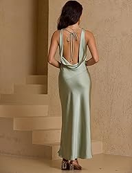 Satin Cowl Neck Sleeveless Backless Maxi Wedding