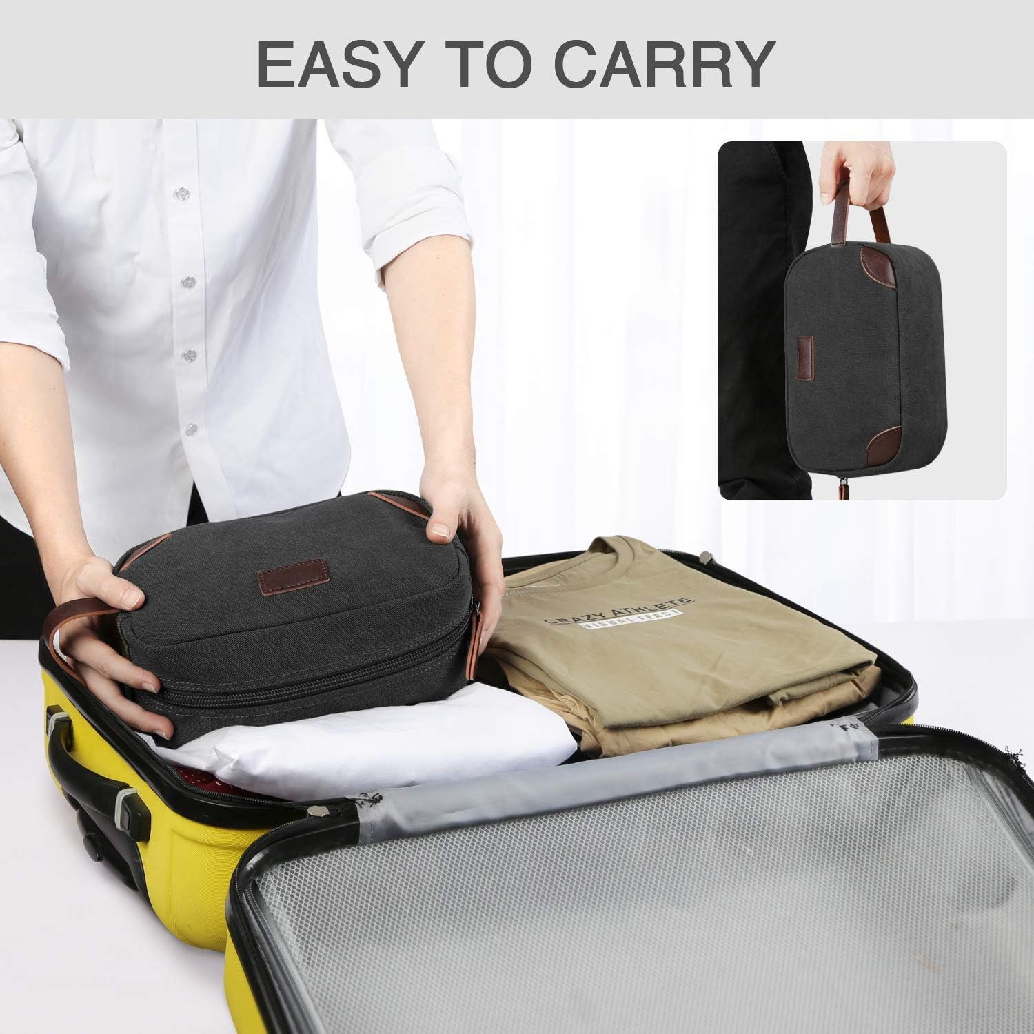 Men's Travel Toiletry Organizer Bag Canvas Shaving Dopp Kit TSA Approved (Black): Home Improvement
