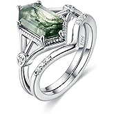 ITI KUOLOLIT Natural Moss Agate Gemstone Rings for Women Solid 925 Sterling Silver Rings for Women Trendy Hexagon Engagement Wedding Ring Gift