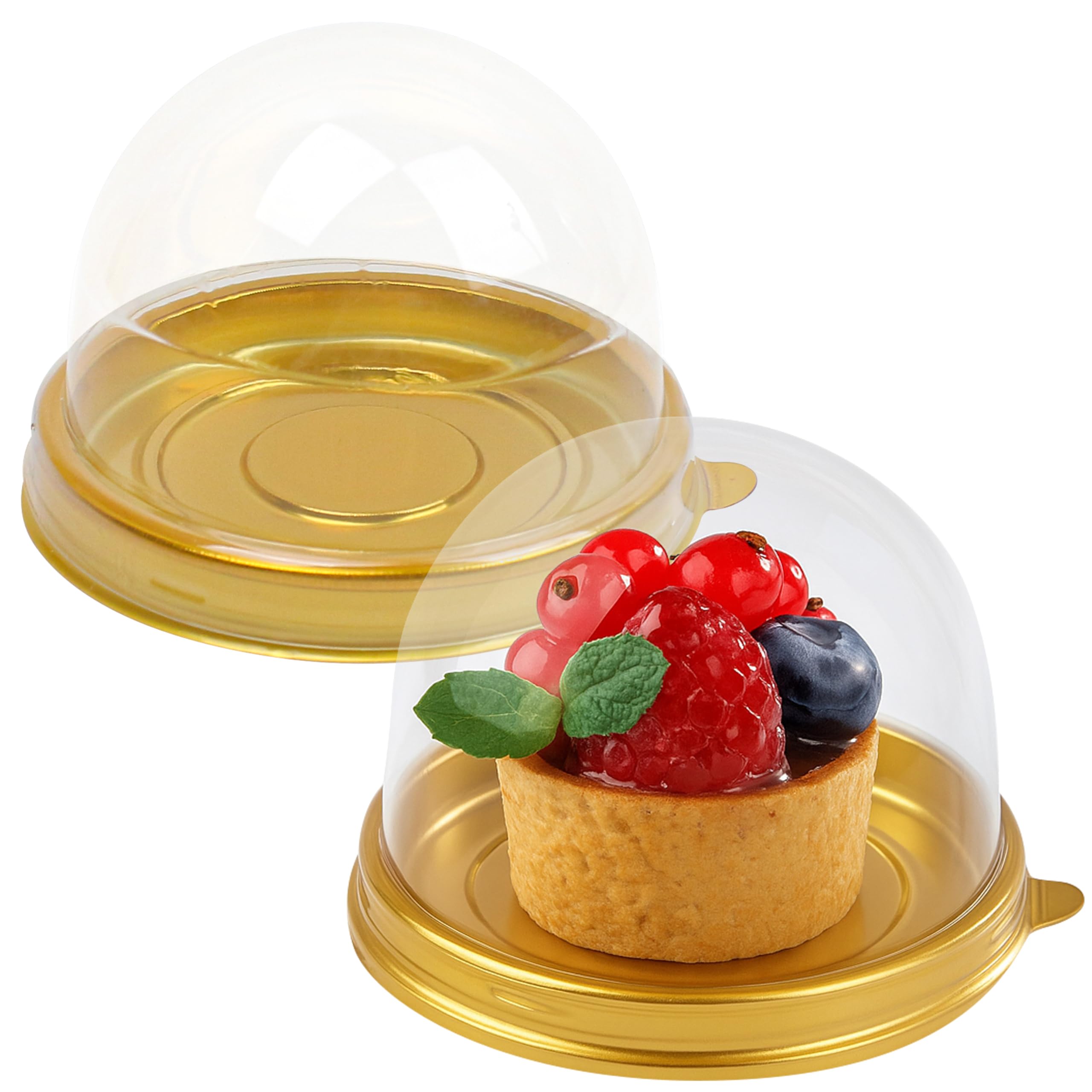 Photo 1 of 100pcs Mini Flan Containers with Lids, 2.4 in Chocoflanes Bases, Clear Plastic Cake Holder/Box, Round Dome for MINI Cupcake, Dessert, Strawberry, Treats, Gift, Cookies, Mooncake, Muffin, Weddings