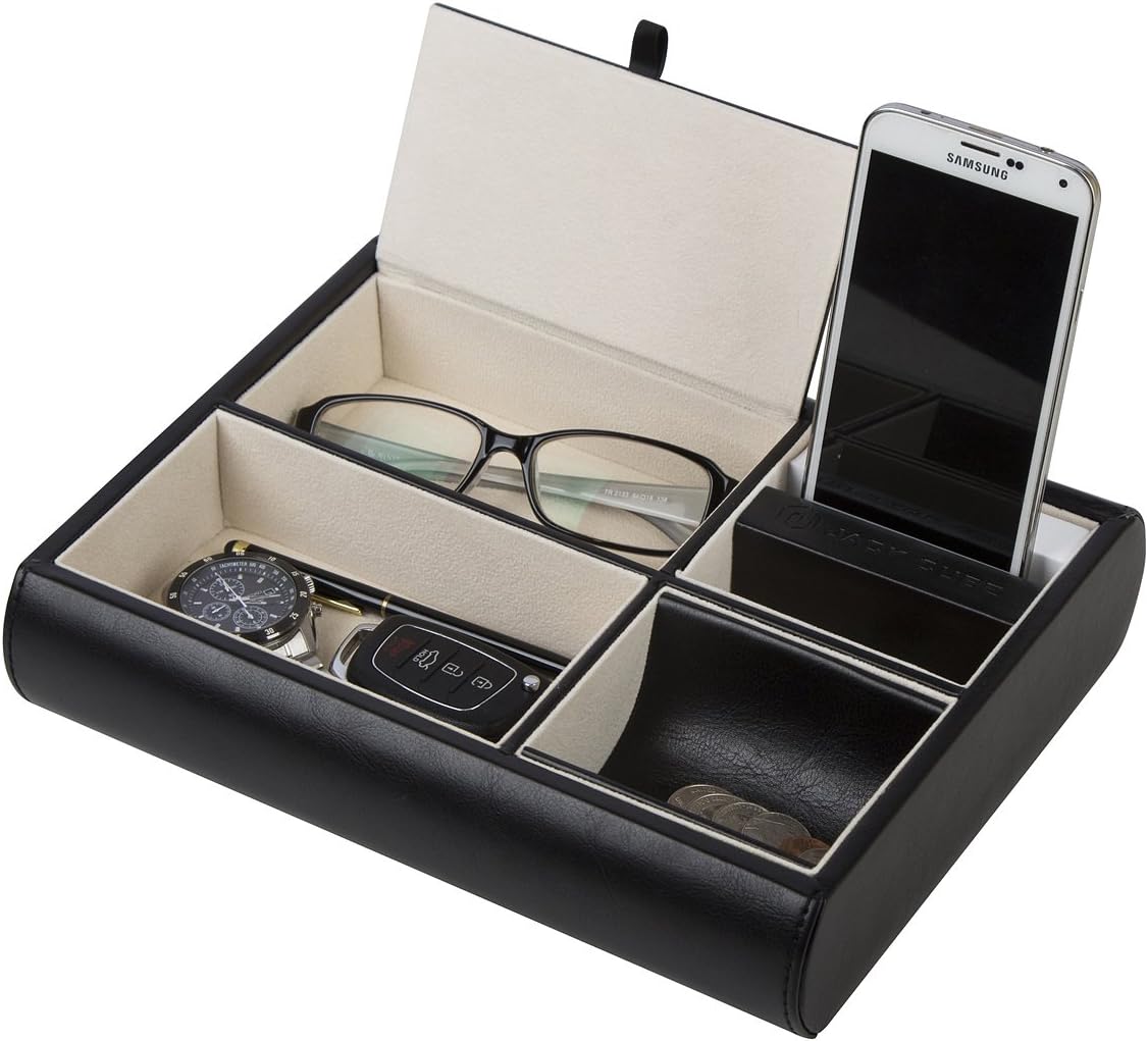 Jack Cube Valet Tray Leather, Desk or Dresser Organizer, Catch-all for Keys Phone, Wallet, Coin, Jewelry