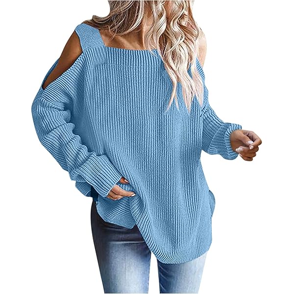 Mikos* Pull À Manches Longues Pour Femme - Épaules Dénudées - Printemps Été - Tricoté - Coupe Large - Col En V (694) SML (Rose Foncé