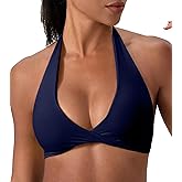 CICI FIVE Halter Sports Bra for Women Seamless Twisted Backless Workout Bras Removable Padded Deep V Crop Top for Yoga Gym