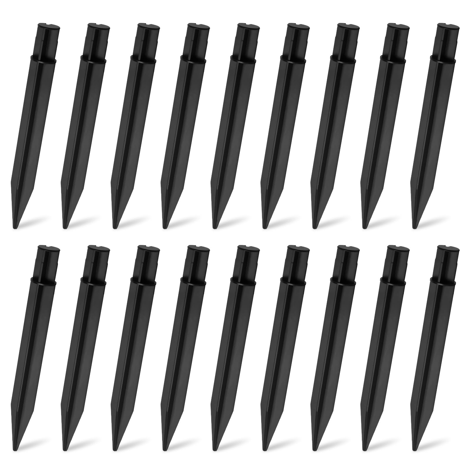 Jubaopen 18PCS Reinforced Ground Spikes, Plastic Ground Spikes Light Replacement Tent Pegs Solar Torch Lights Stake ABS Spikes Stake for Garden Light Security Light(21×2.1cm, Black)