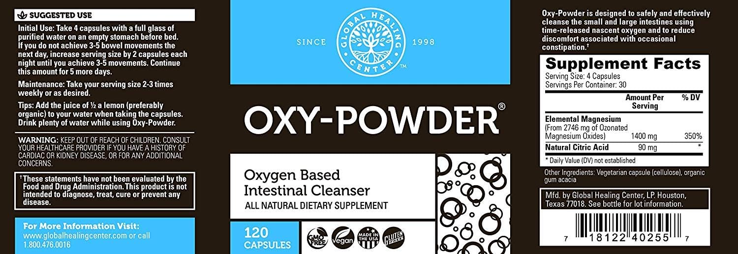Global Healing Center Oxy-Powder Oxygen Based Safe and Natural Colon Cleanser and Relief from Occasional Constipation (120 Capsules): Health & Personal Care